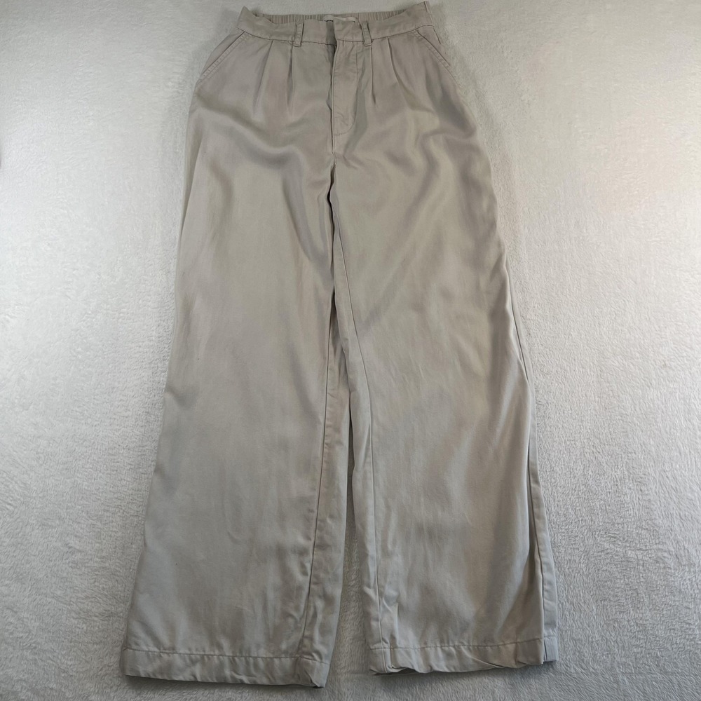 Abercrombie & Fitch Pants Womens XXS Beige Wide Leg Lyocell Chino Elastic Waist - Picture 1 of 11